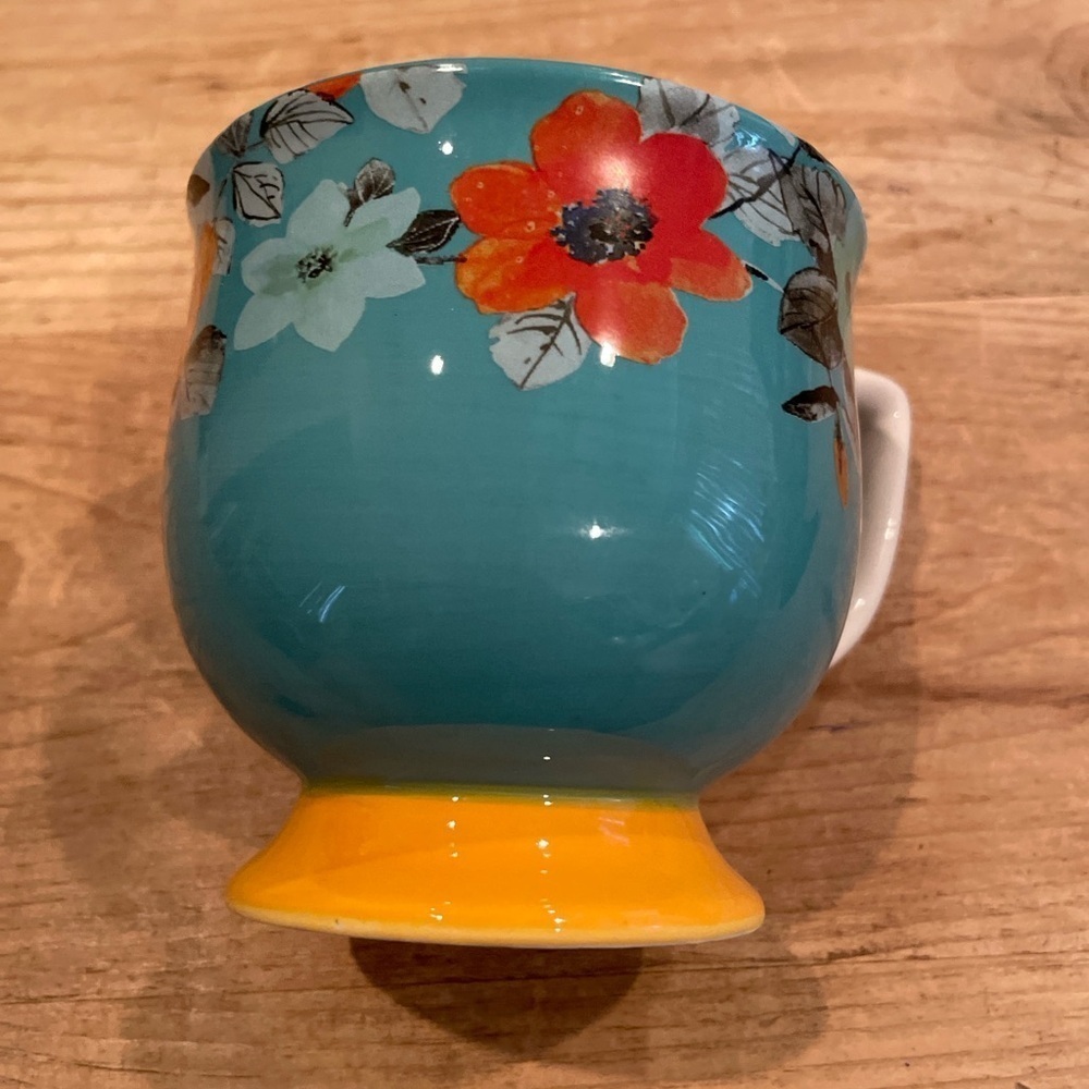 The Pioneer Woman Floral Teal Pedestal Mug EUC coffee tea home kitchen office